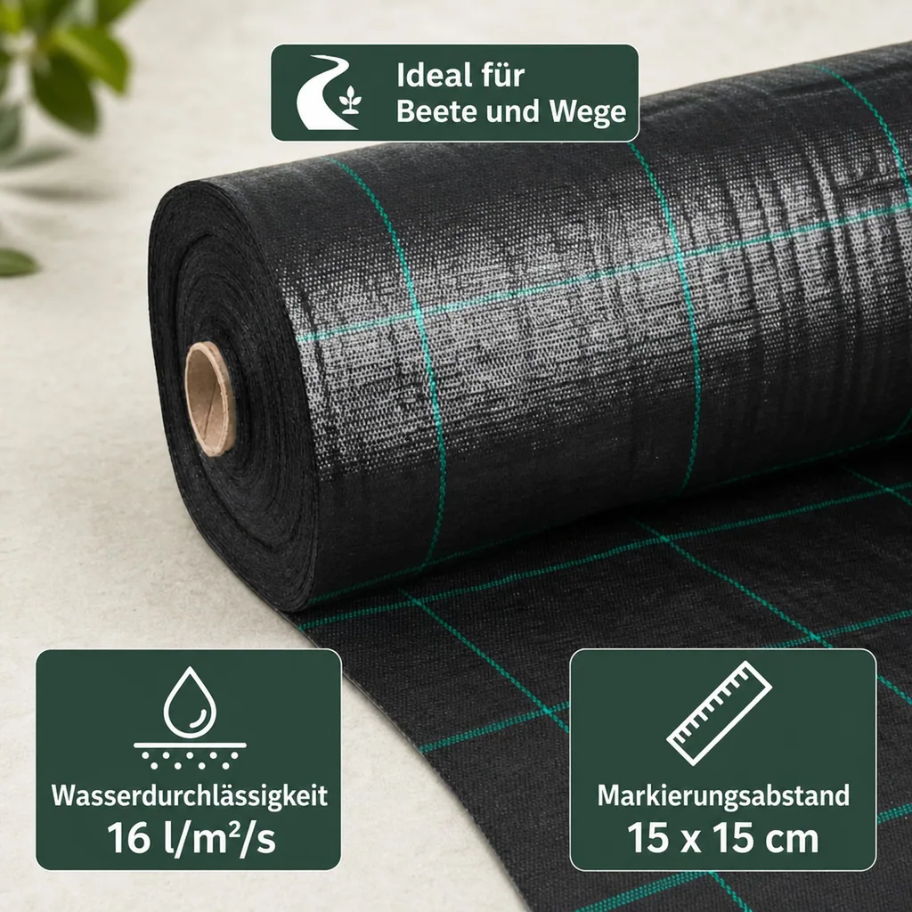 Unkrautvlies, Bodengewebe, Abdeckvlies, 100g/m², 1x1 Meter