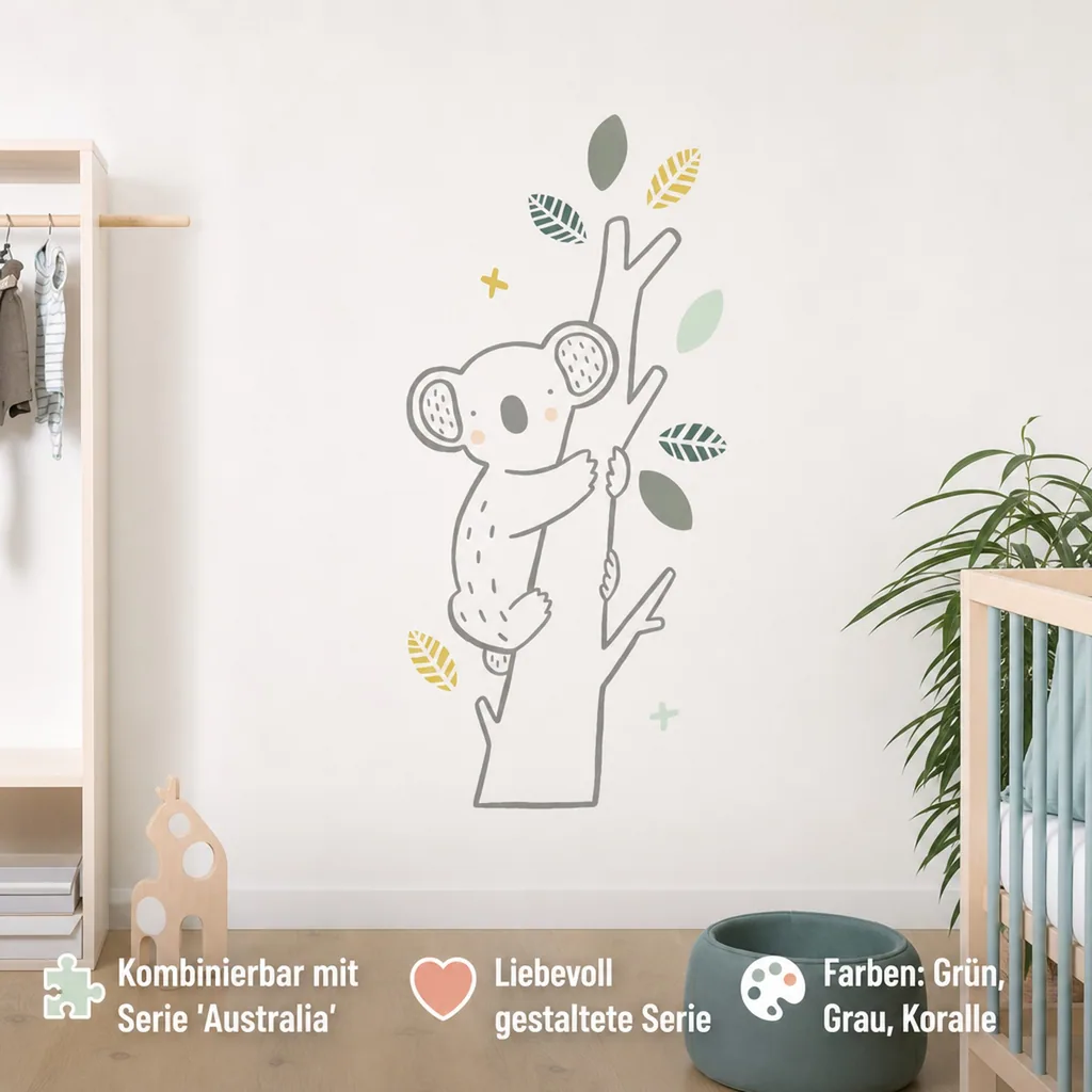 Lilipinso Wandsticker XL Kleiner Koala auf Ast grau grün