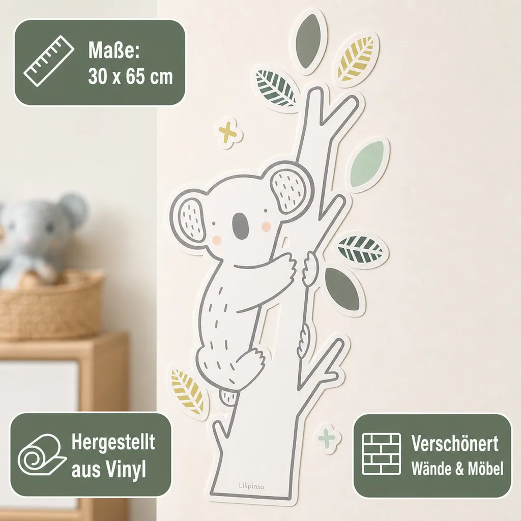 Lilipinso Wandsticker XL Kleiner Koala auf Ast grau grün