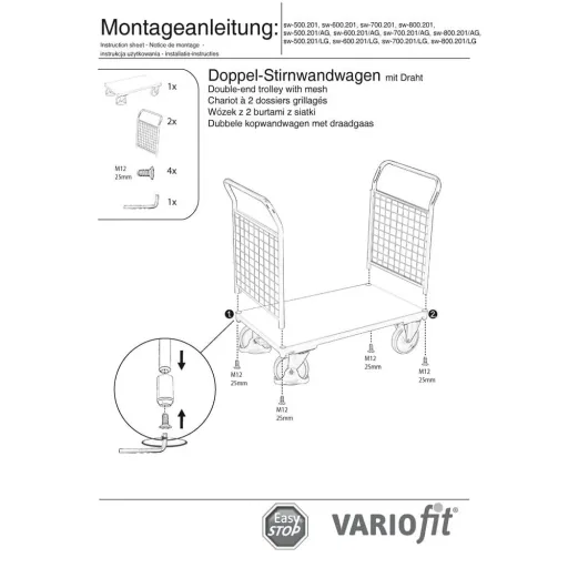 Drahtgitterwagen, Stirnwandwagen 500 kg, EasySTOP, pulverbeschichtet