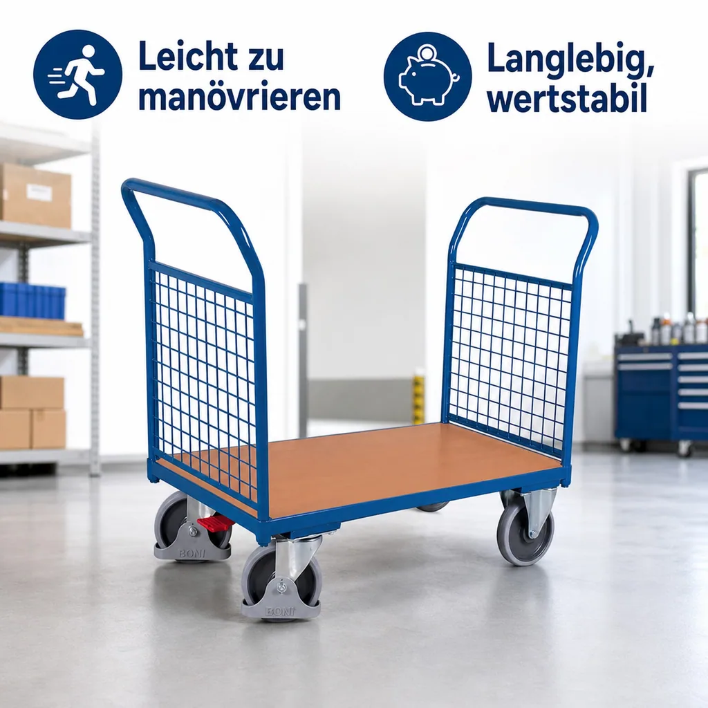 Drahtgitterwagen, Stirnwandwagen 500 kg, EasySTOP, pulverbeschichtet