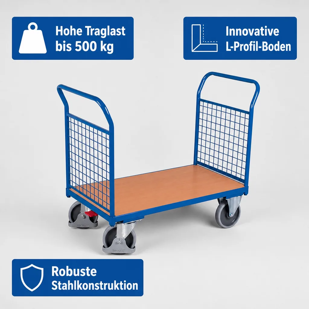 Drahtgitterwagen, Stirnwandwagen 500 kg, EasySTOP, pulverbeschichtet