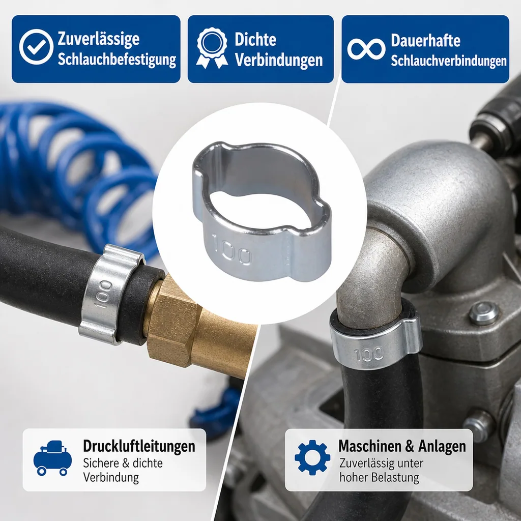 Ohr Schellen, 2 Ohr Klemmschellen, Schlauchschellen 7-9mm, W1