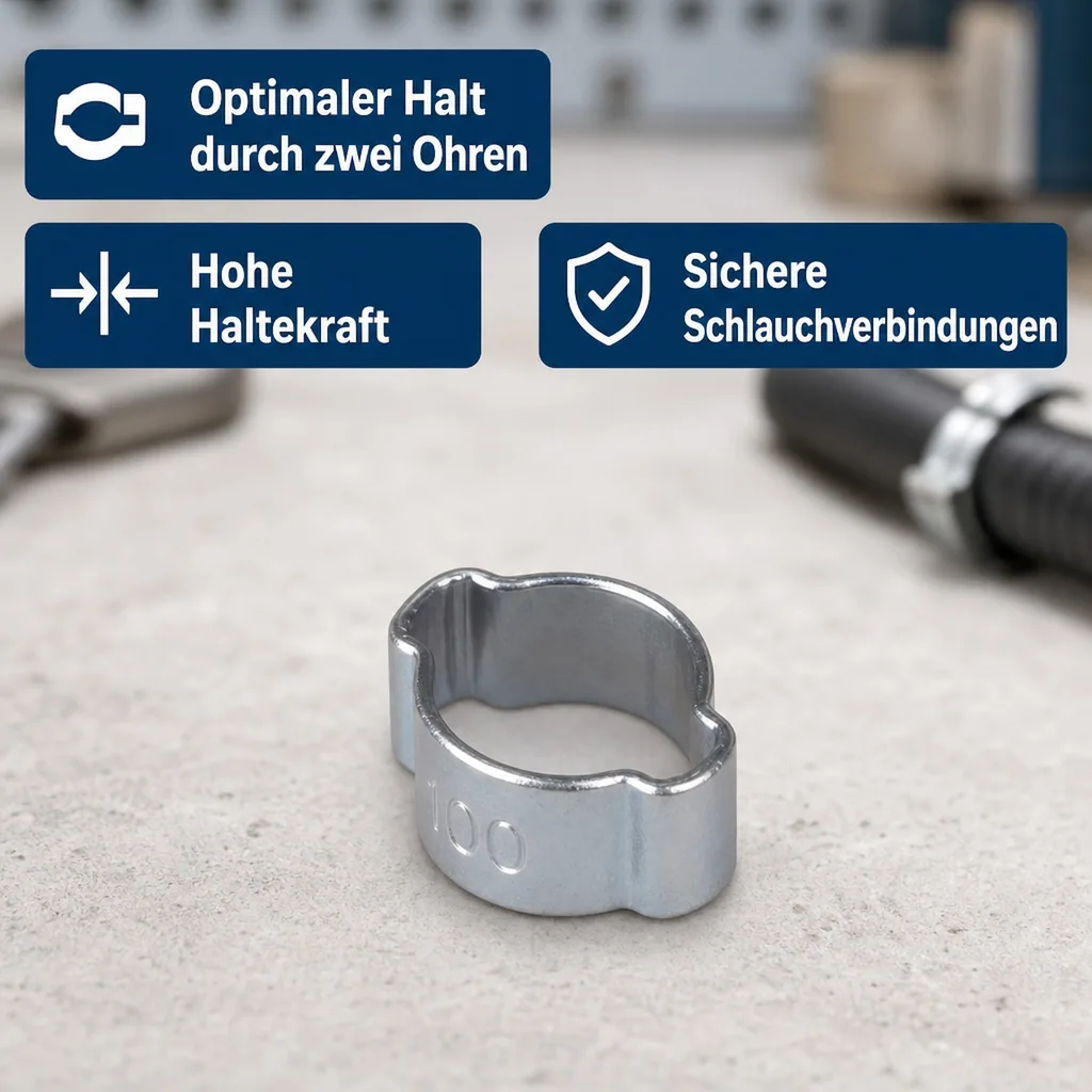 Ohr Schellen, 2 Ohr Klemmschellen, Schlauchschellen 7-9mm, W1