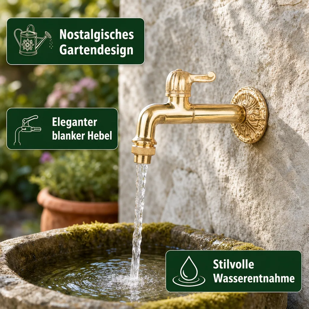 Auslaufventil 1/2 Zoll, Nostalgie, Garten Wasserhahn, Hebel
