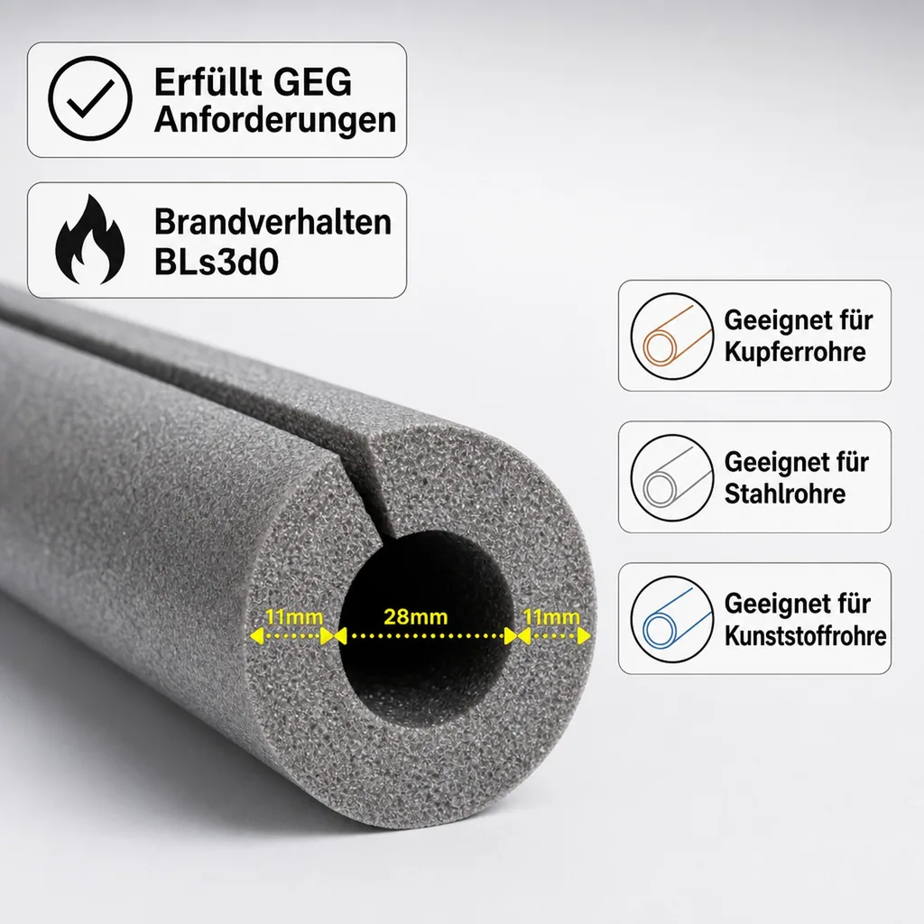 INSUL-TUBE® H PLUS XT Kautschuk 2m Rohrisolierung Ø 28 mm x 10 mm Dämmung 50% GEG selbstklebend