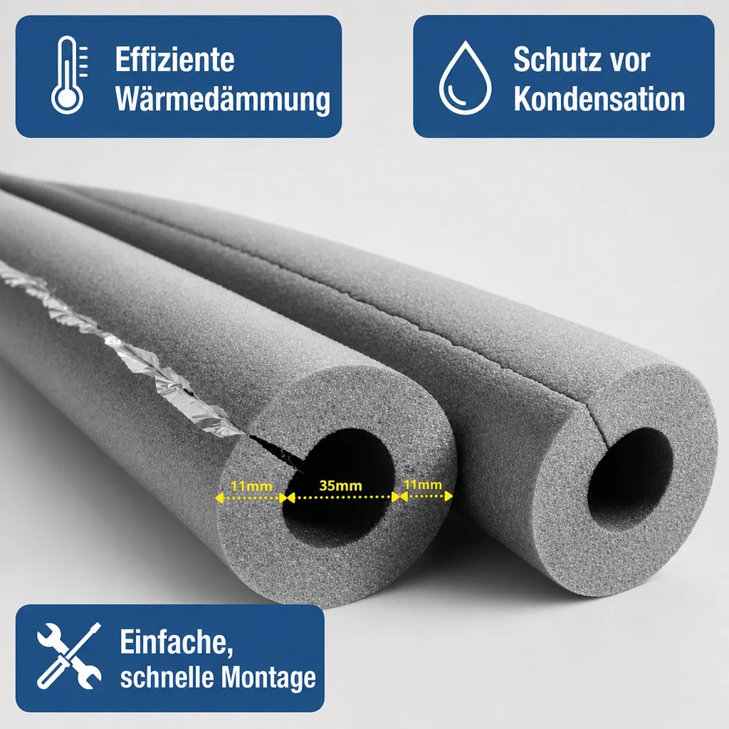Rohrisolierung Kautschuk selbstklebend, 35mm Ø, 2m, für Heizung und Sanitär