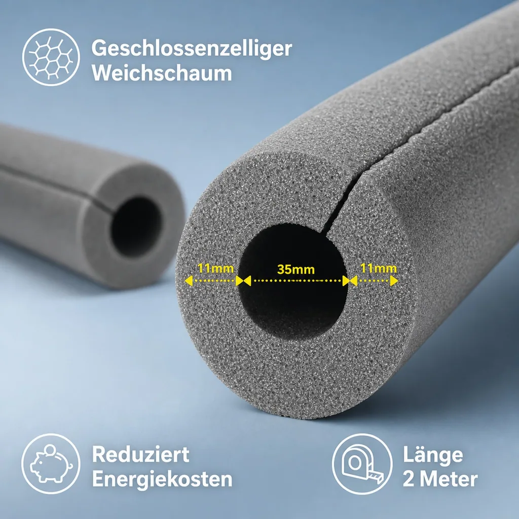 Rohrisolierung Kautschuk selbstklebend, 35mm Ø, 2m, für Heizung und Sanitär