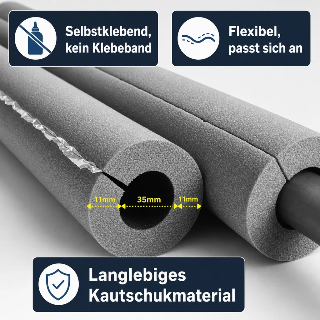 Rohrisolierung Kautschuk selbstklebend, 35mm Ø, 2m, für Heizung und Sanitär