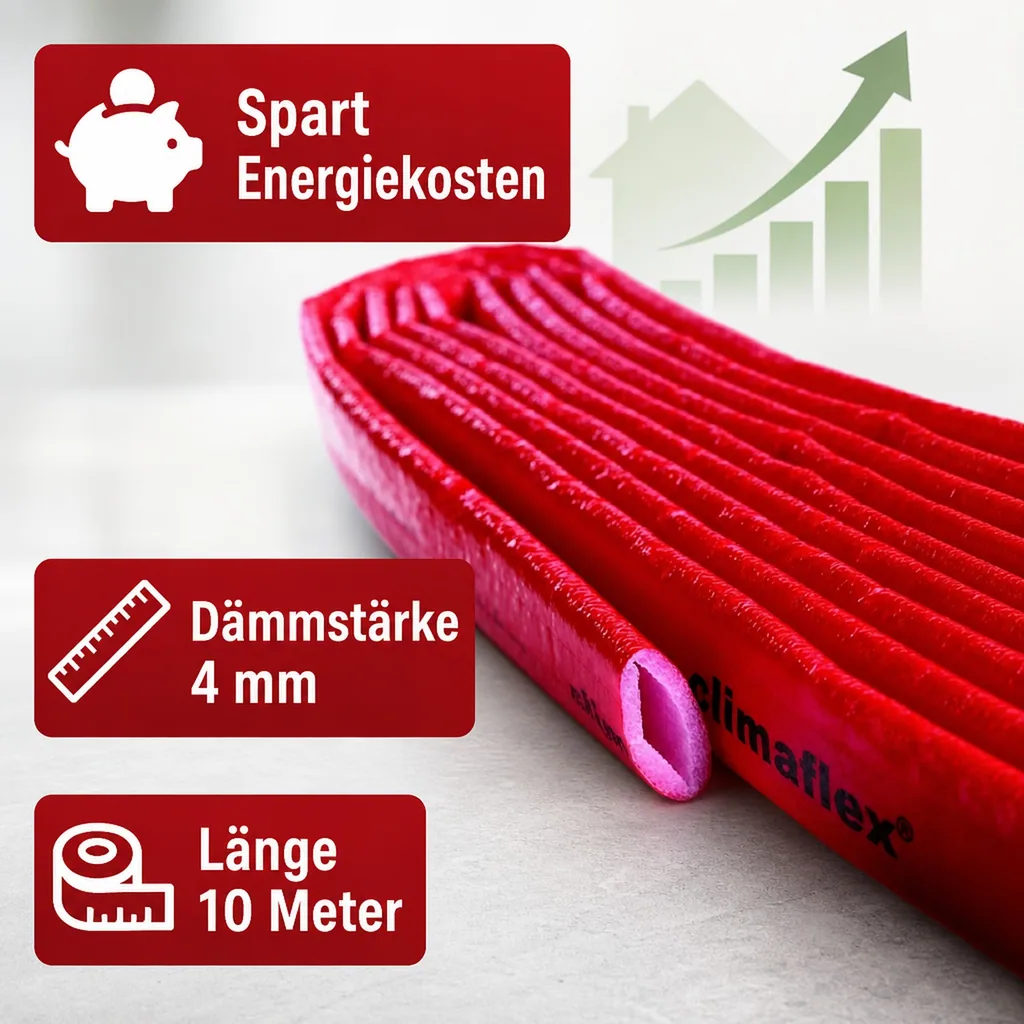 Rohrisolierung 18mm, 4mm Dämmung, Isolierschlauch 10m, Heizungs- & Kaltwasserrohr