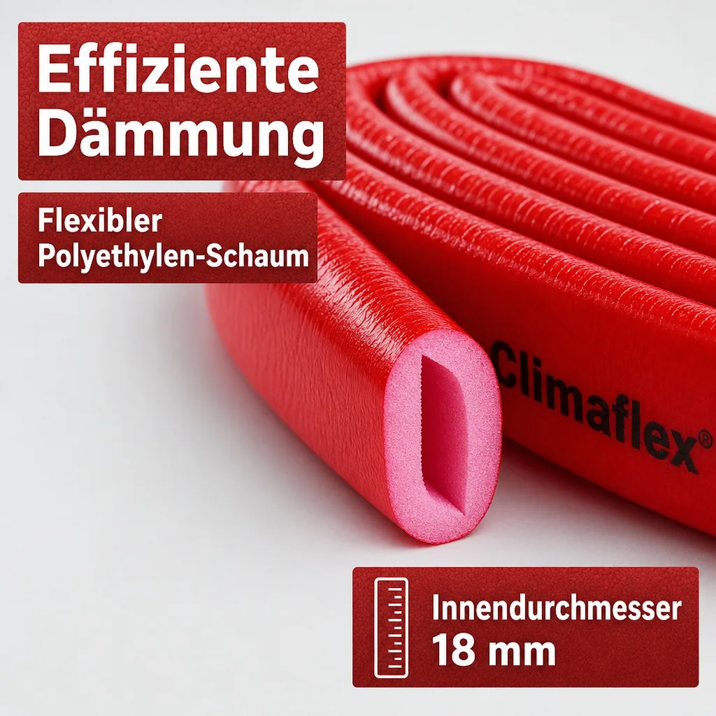 Rohrisolierung 18mm, 4mm Dämmung, Isolierschlauch 10m, Heizungs- & Kaltwasserrohr