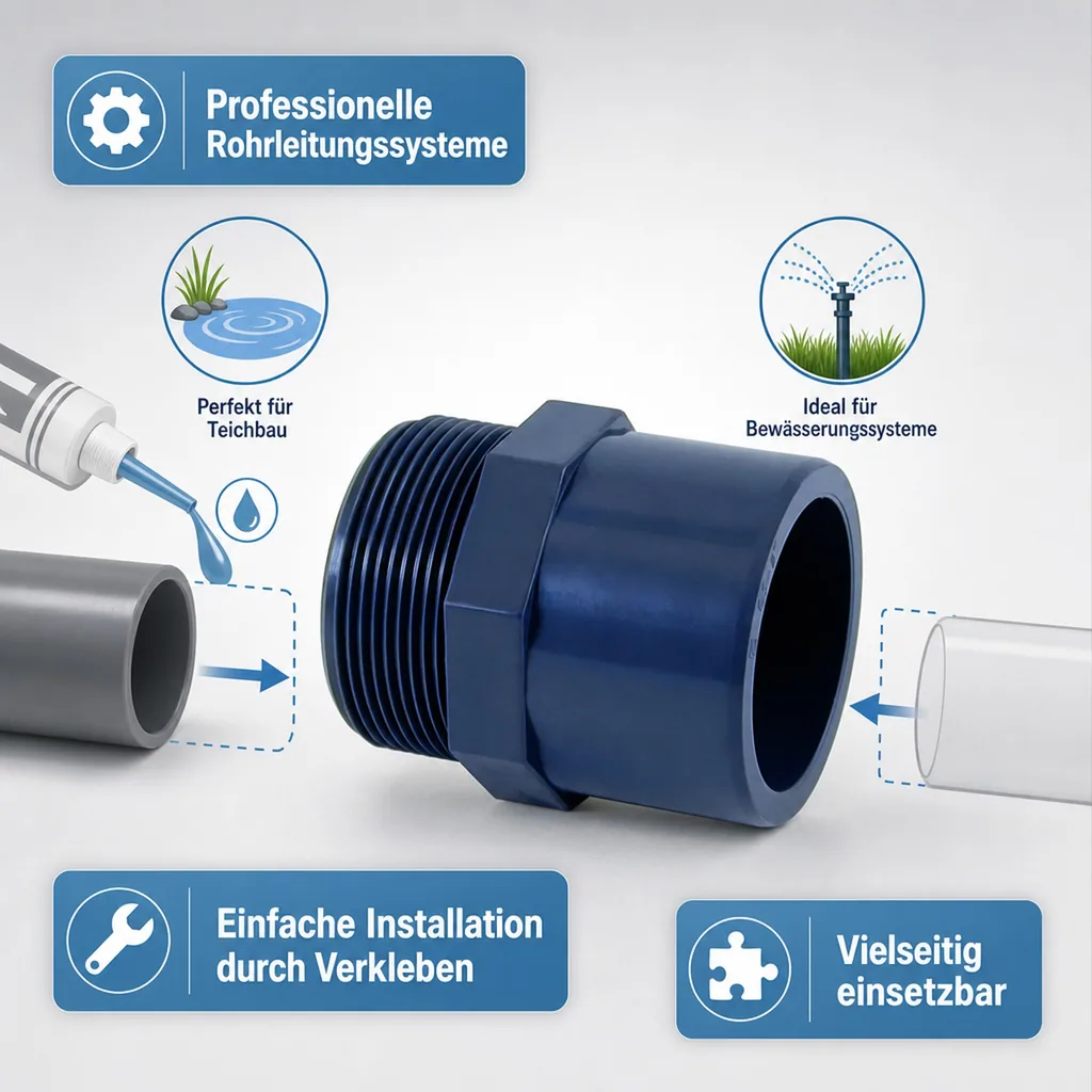 PVC Fitting Übergangsmuffe 25-20mm x 3/4" PN10, Hart PVC