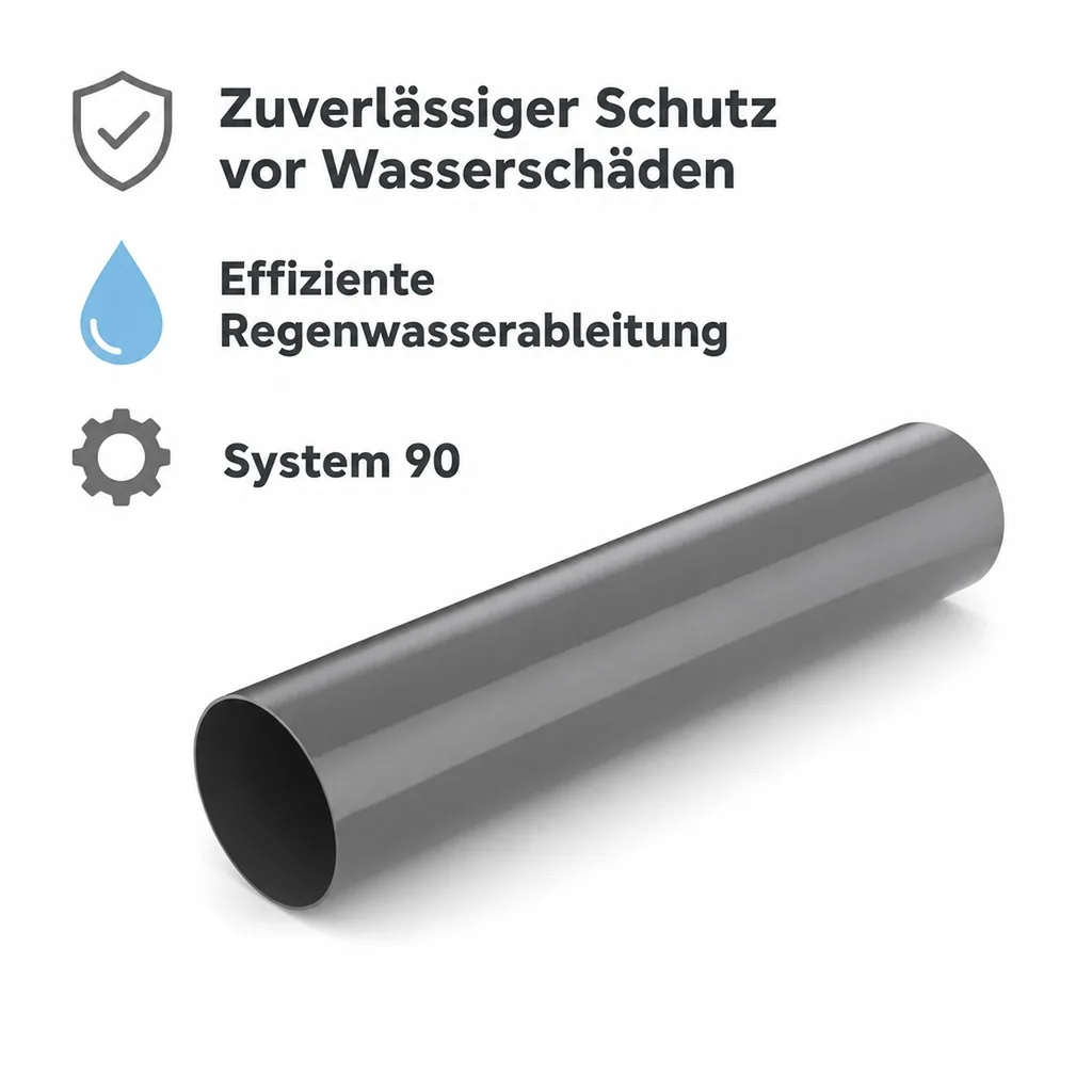 Fallrohr 90, 2m, graphit, Regenrohr System 90