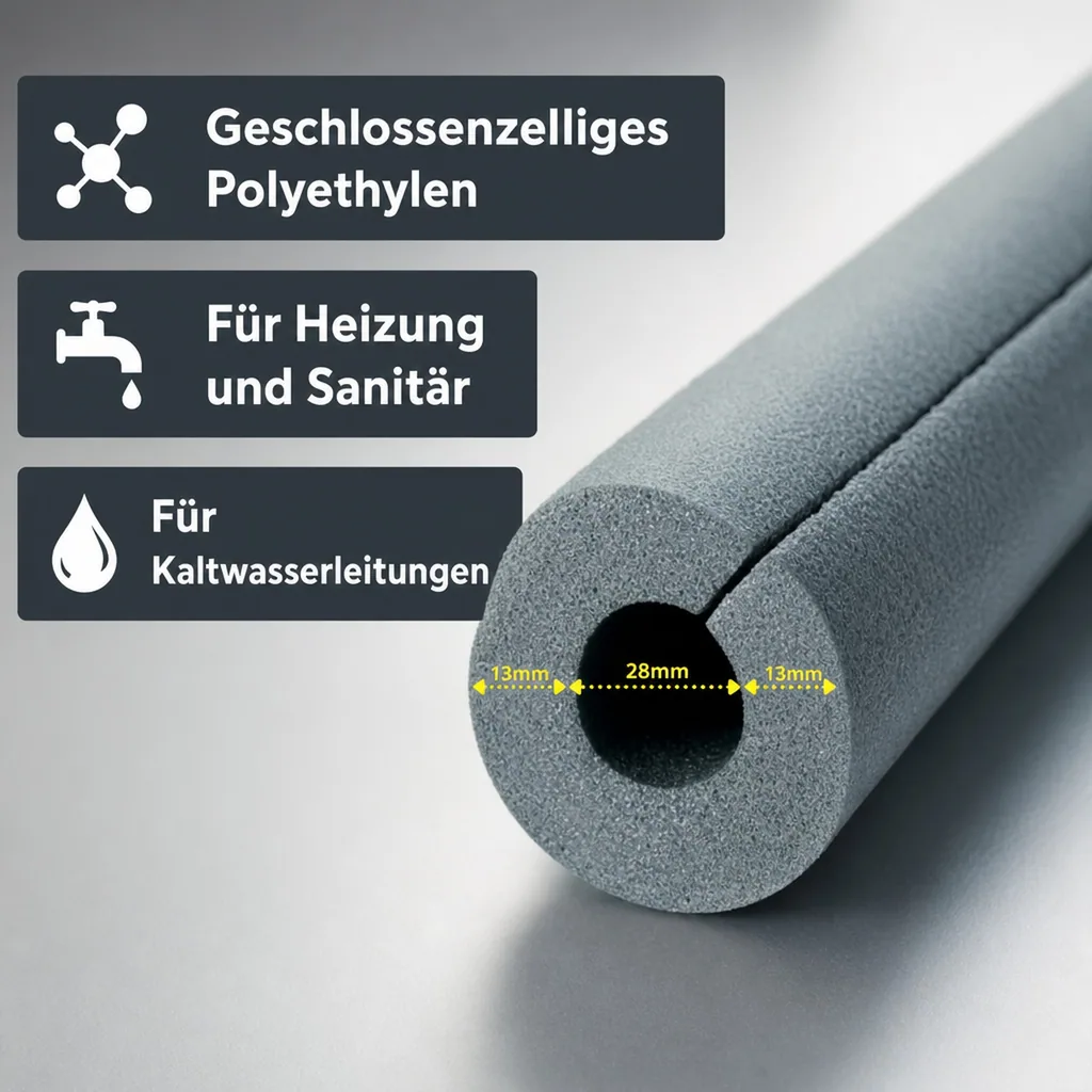 Rohrisolierung, 28mm x 13mm, 1m Isolierschlauch, selbstklebend