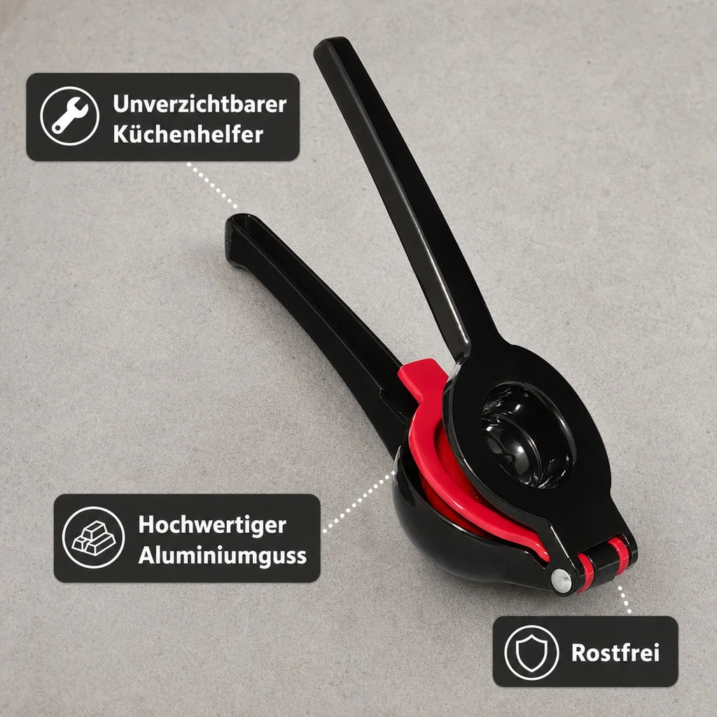 Zitronenpresse, Zitruspresse, Limettenpresse - SQUEEZY, (Black Edition) - Manuelle aus Aluminiumguss
