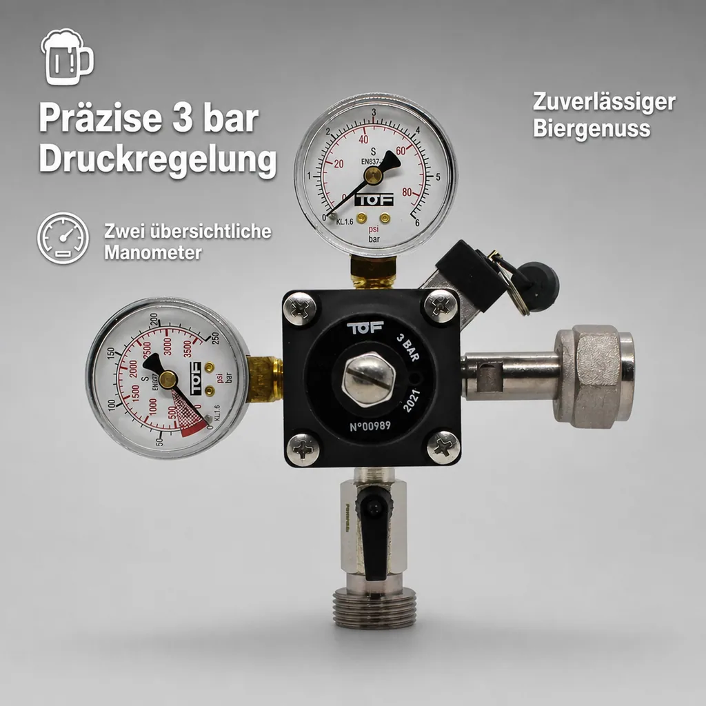 Druckminderer, Druckregler, Druckreduzierventil - CO2 für Bier Zapfanlage 3 bar, 1-leitig