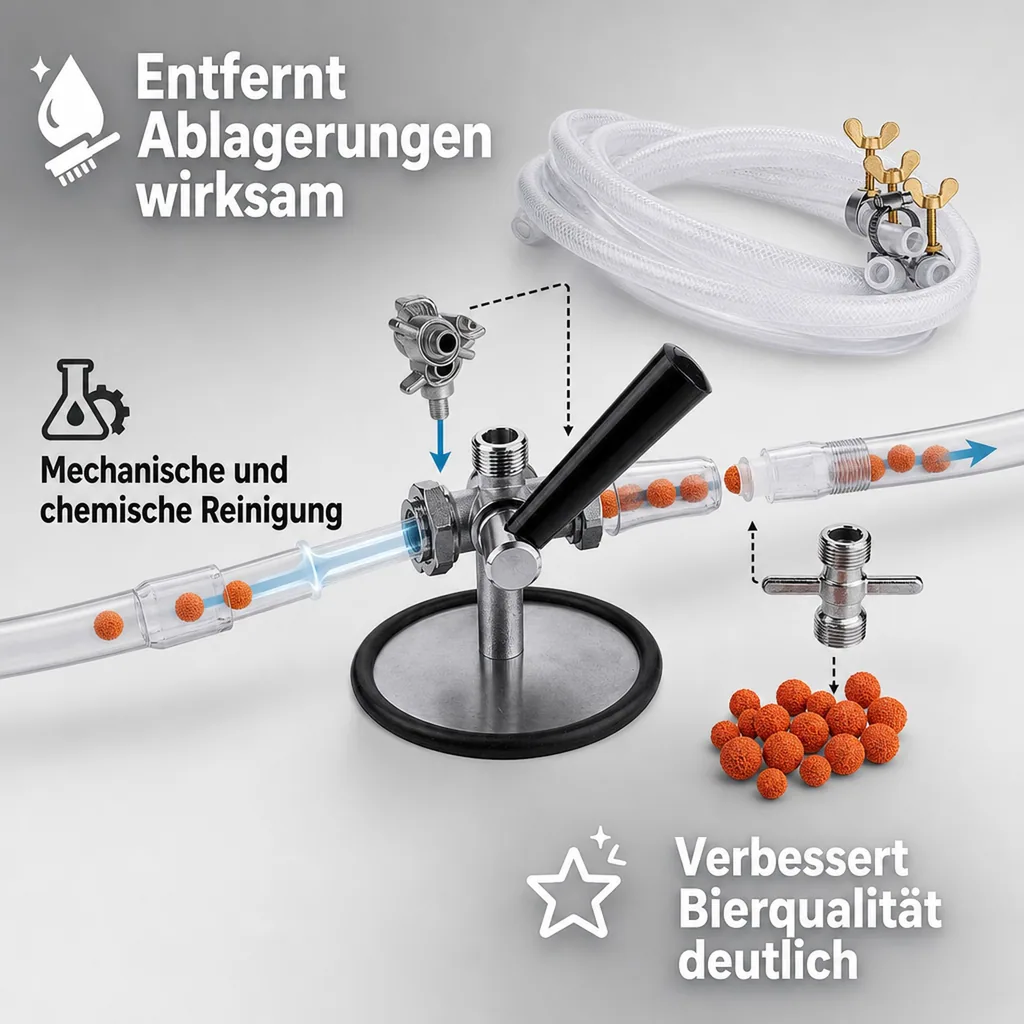 Bierleitungsreinigungsgerät Komplett-Set | Mit Zubehör für Kolben- & Kompensatorhähne