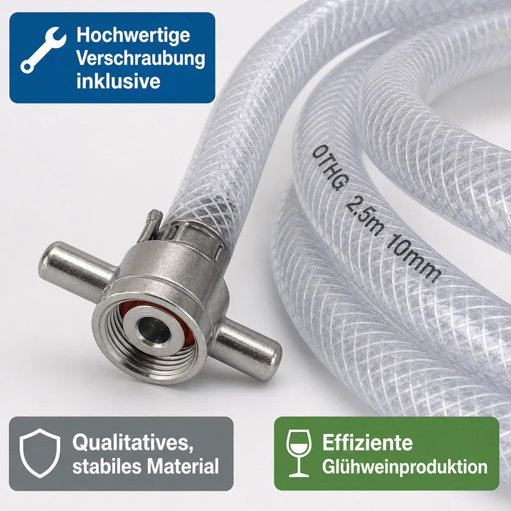 Getränkeschlauch für Glühweingerät: Schnellere Zapfgeschwindigkeit & einfache Reinigung, 10mm, Komplett fertig, ca. 2,5 m