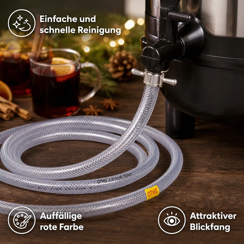 Getränkeschlauch für Glühweingerät: Schnellere Zapfgeschwindigkeit & einfache Reinigung, 10mm, Komplett fertig, ca. 2,5 m