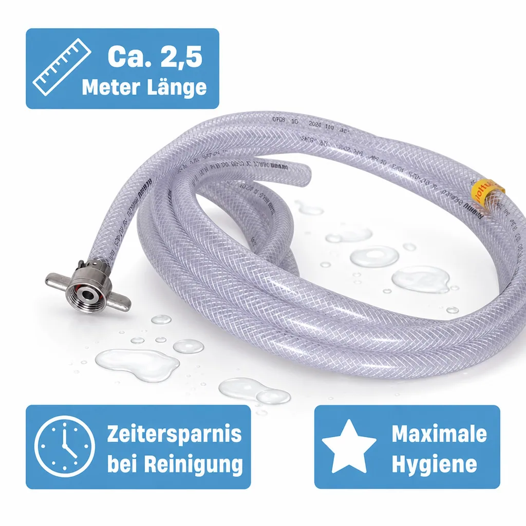 Getränkeschlauch für Glühweingerät: Schnellere Zapfgeschwindigkeit & einfache Reinigung, 10mm, Komplett fertig, ca. 2,5 m
