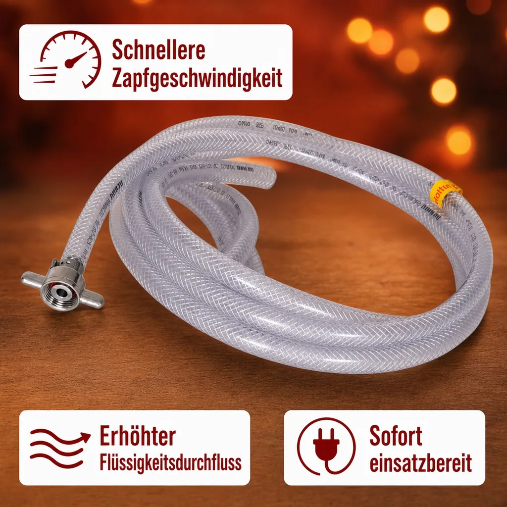 Getränkeschlauch für Glühweingerät: Schnellere Zapfgeschwindigkeit & einfache Reinigung, 10mm, Komplett fertig, ca. 2,5 m