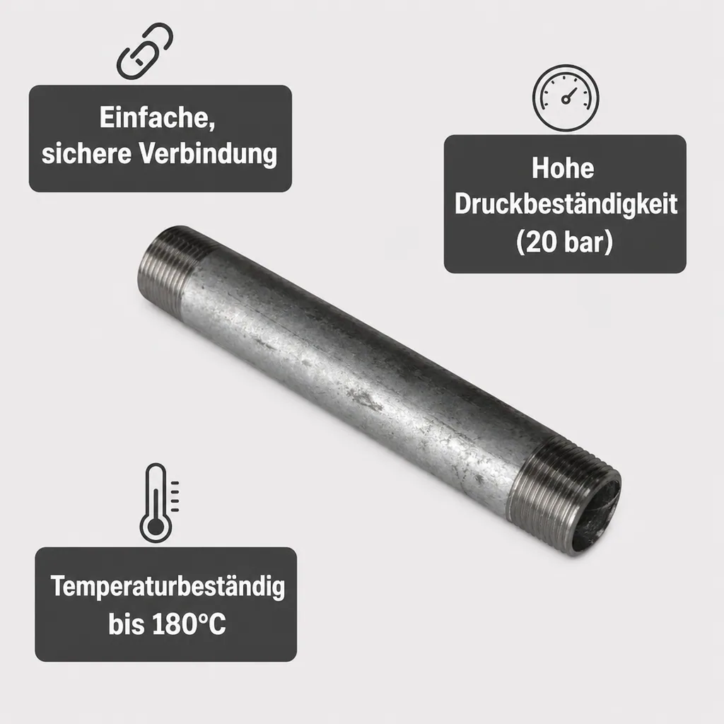 Rohrnippel verzinkt, Gewindefitting, 3/8 Zoll AG x 3/8 Zoll AG