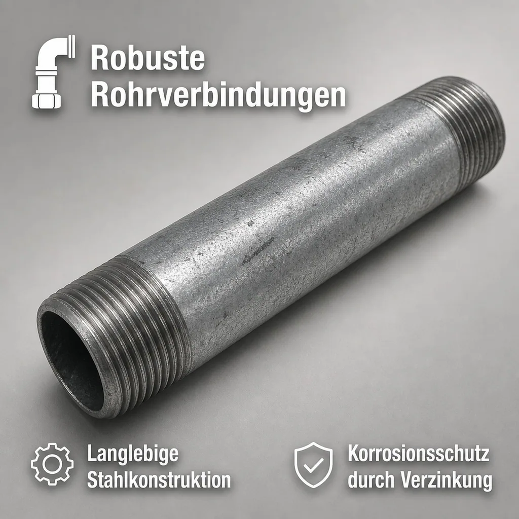 Rohrnippel verzinkt, Gewindefitting, 3/8 Zoll AG x 3/8 Zoll AG