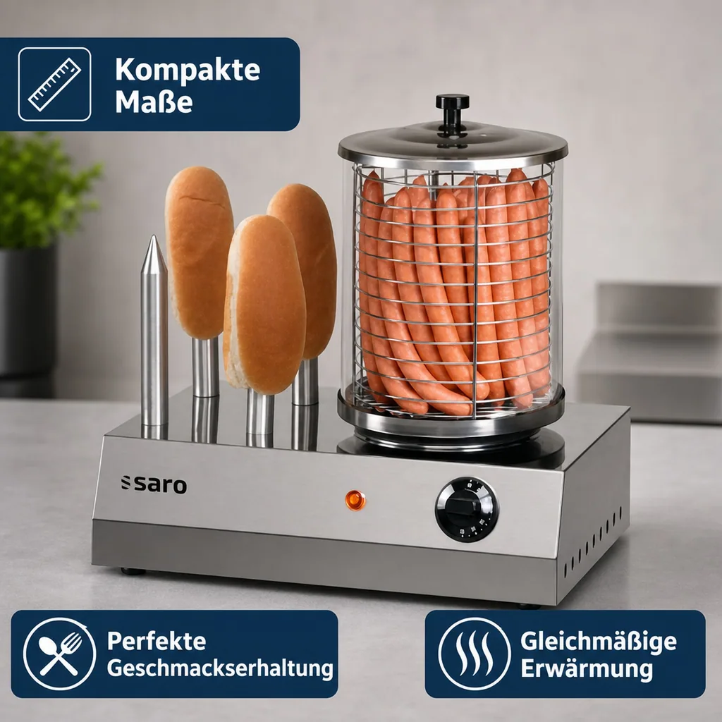 Hot Dog Maker, Bockwurstwärmer, Würstchenwärmer, Hot Dog Steamer - Modell CS-400, Multifunktionaler Edelstahl-Wärmer für perfekte Hot Dogs und mehr