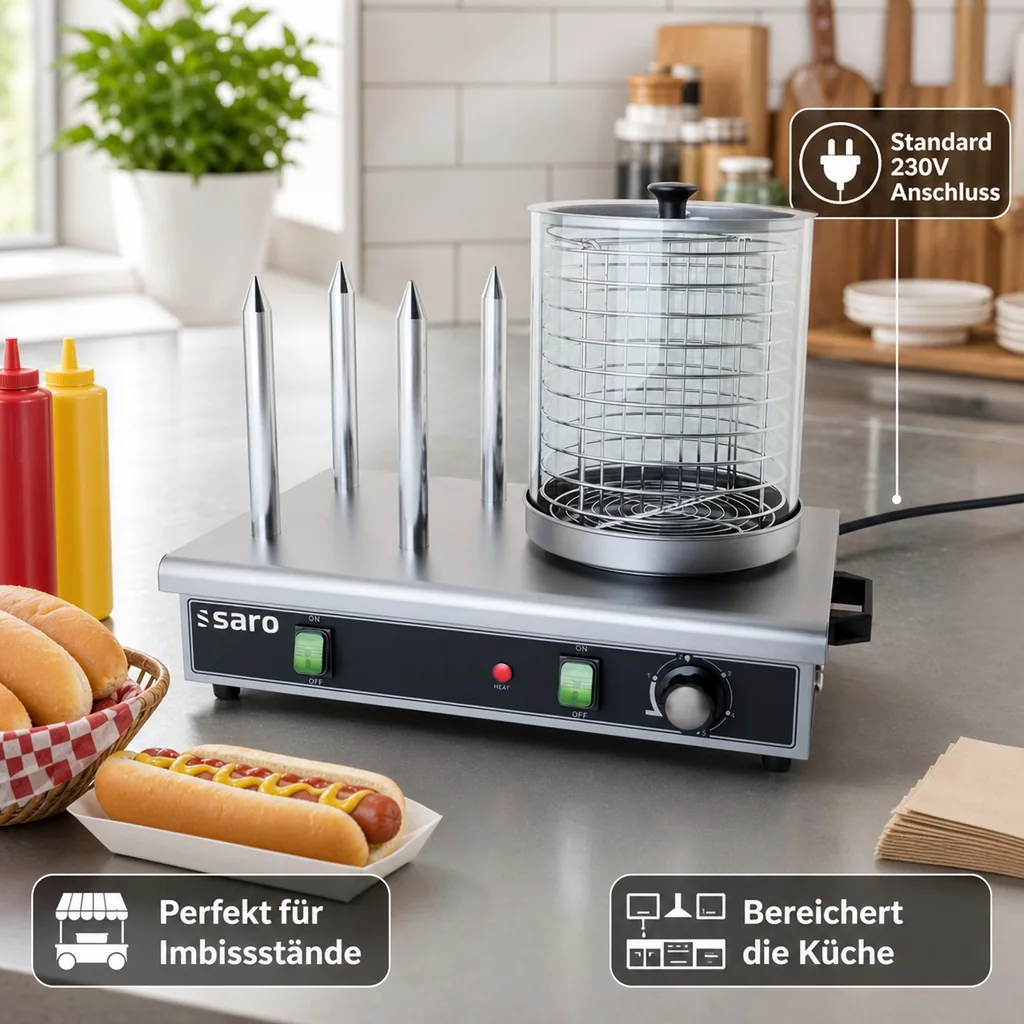 Hot Dog Maker, Bockwurstwärmer, Würstchenwärmer, Hot Dog Steamer - Modell HW 2, Edelstahl