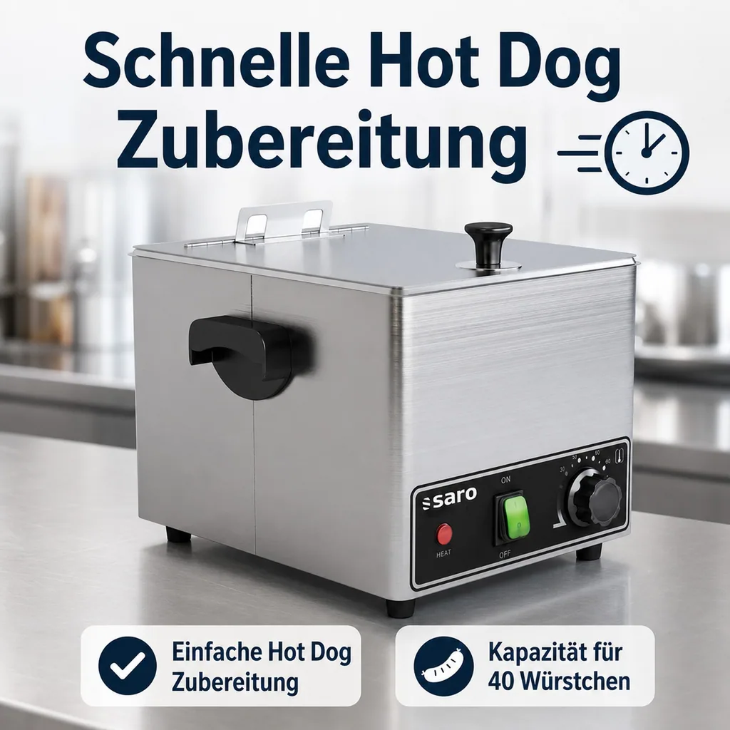 Hot Dog Maker, Hot Dog Maschine, Wurstwärmer - Modell LYRIA, Edelstahl, für schnelle & einfache Hot Dogs