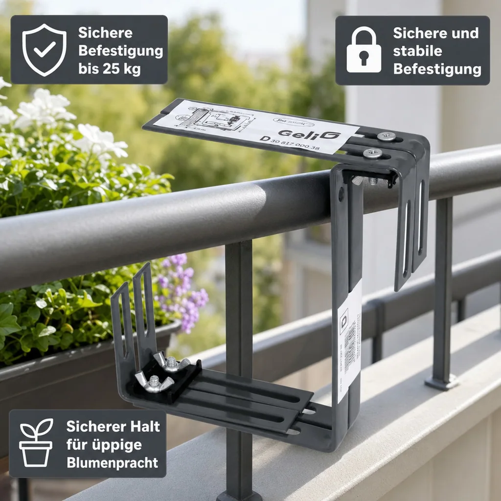 Blumenkastenhalterung, Balkonkastenhalterung Geländer, 2-fach verstellbar, anthrazit