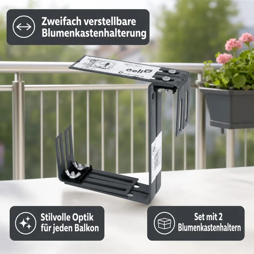 Blumenkastenhalterung, Balkonkastenhalterung Geländer, 2-fach verstellbar, anthrazit