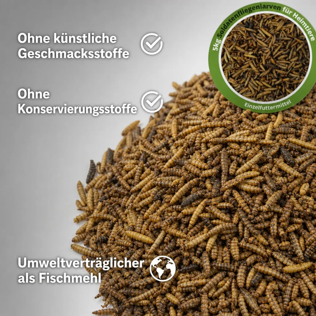 28,5 Liter Soldatenfliegenlarven (5kg) - Ganze, getrocknete Hermetia illucens