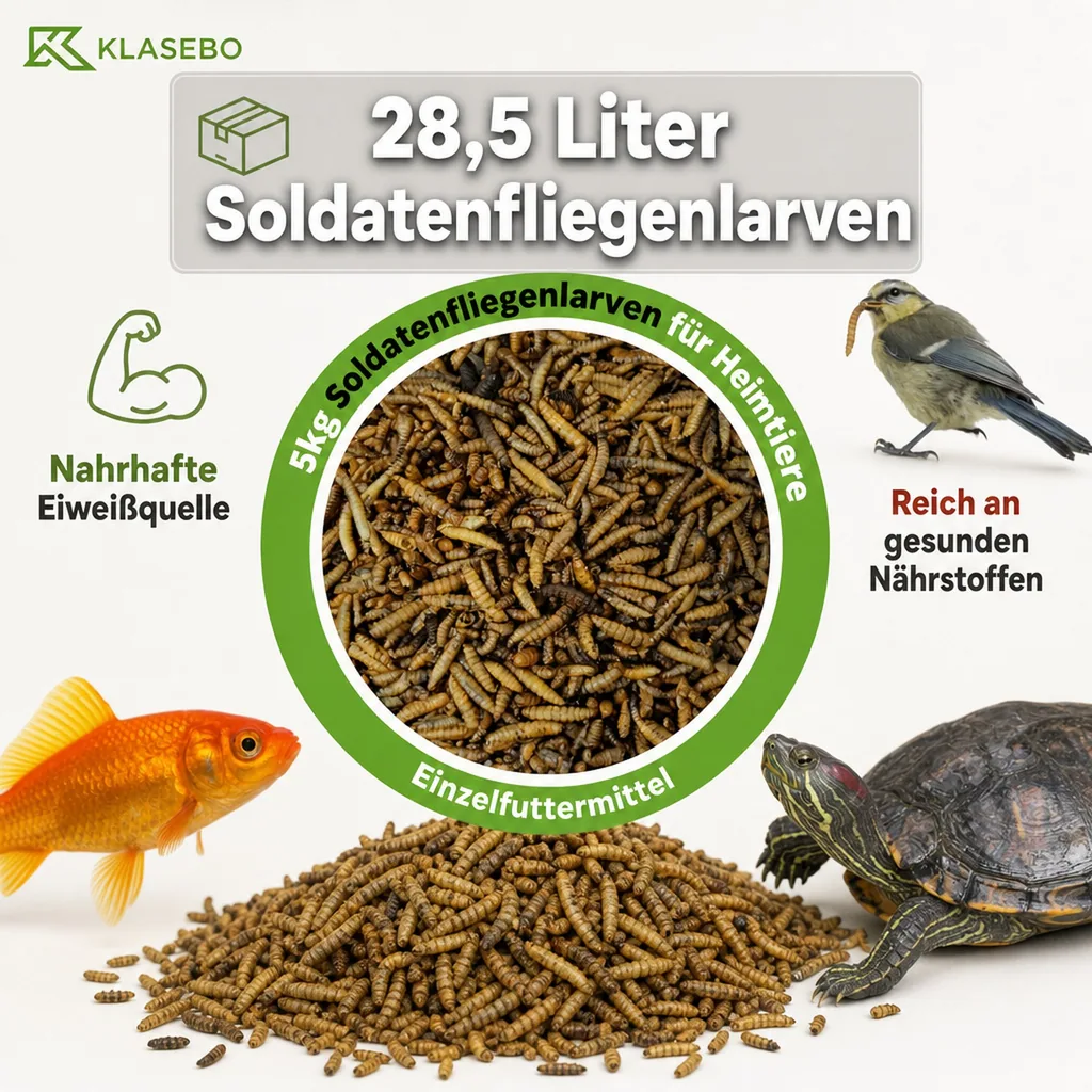 28,5 Liter Soldatenfliegenlarven (5kg) - Ganze, getrocknete Hermetia illucens