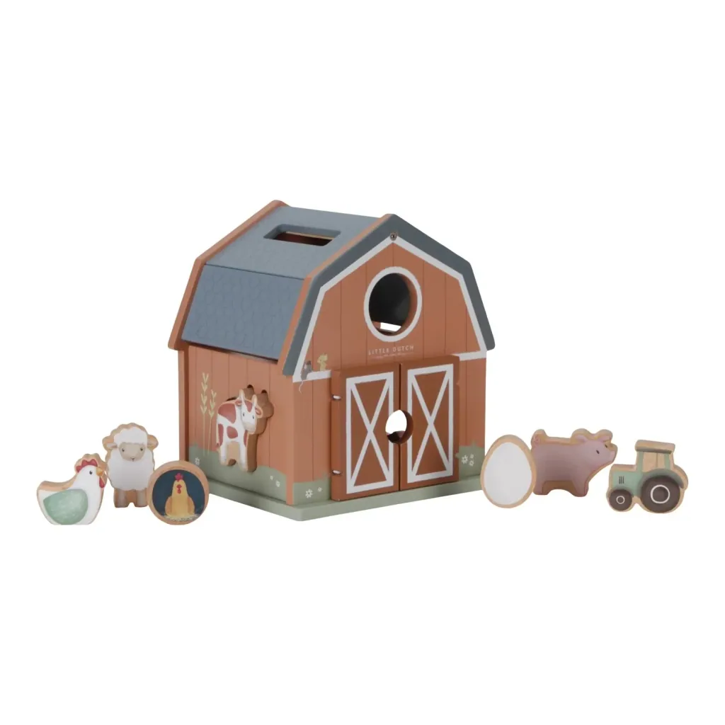Little Dutch Formensortierspiel, Formen Steckspiel Little Farm - Lernspielzeug aus Holz für Kinder ab 18 Monaten