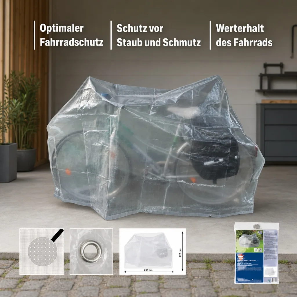 Fahrrad Abdeckung transparent 230x120cm, Fahrrad Schutzhülle, Abdeckplane