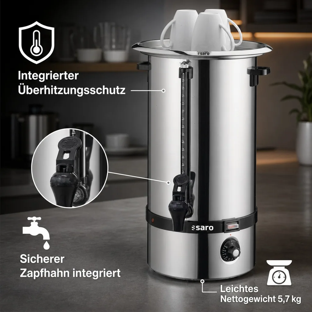Glühweinkocher, Heißwasserspender, Glühweinwärmer, Glühweinautomat - HOT DRINK, 19 Liter für perfekten Genuss heißer Getränke