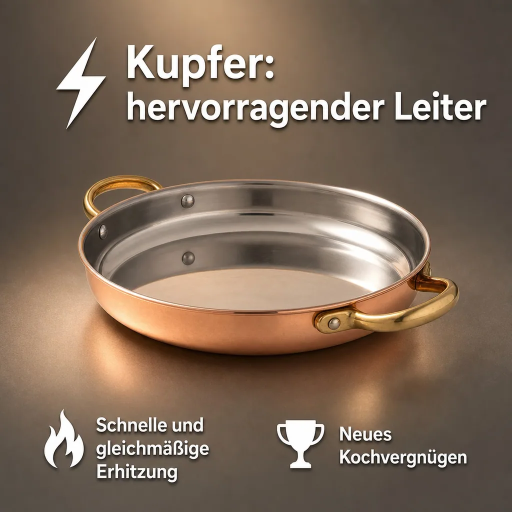 Bratpfanne, Kupferpfanne mit Griffen - aus Kupfer und Messing, 20cm