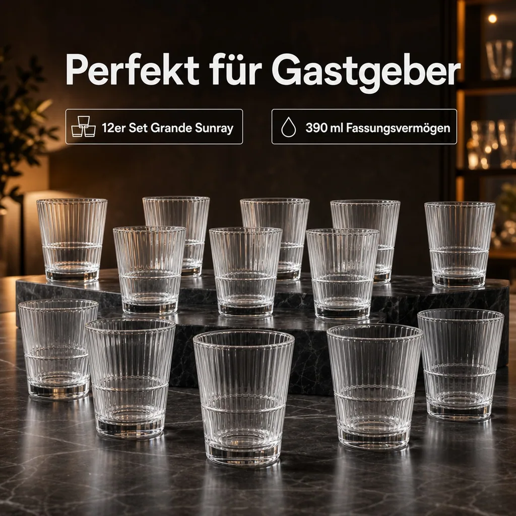 Whiskygläser, Whiskybecher - 12er-Set, Grande Sunray, 390 ml