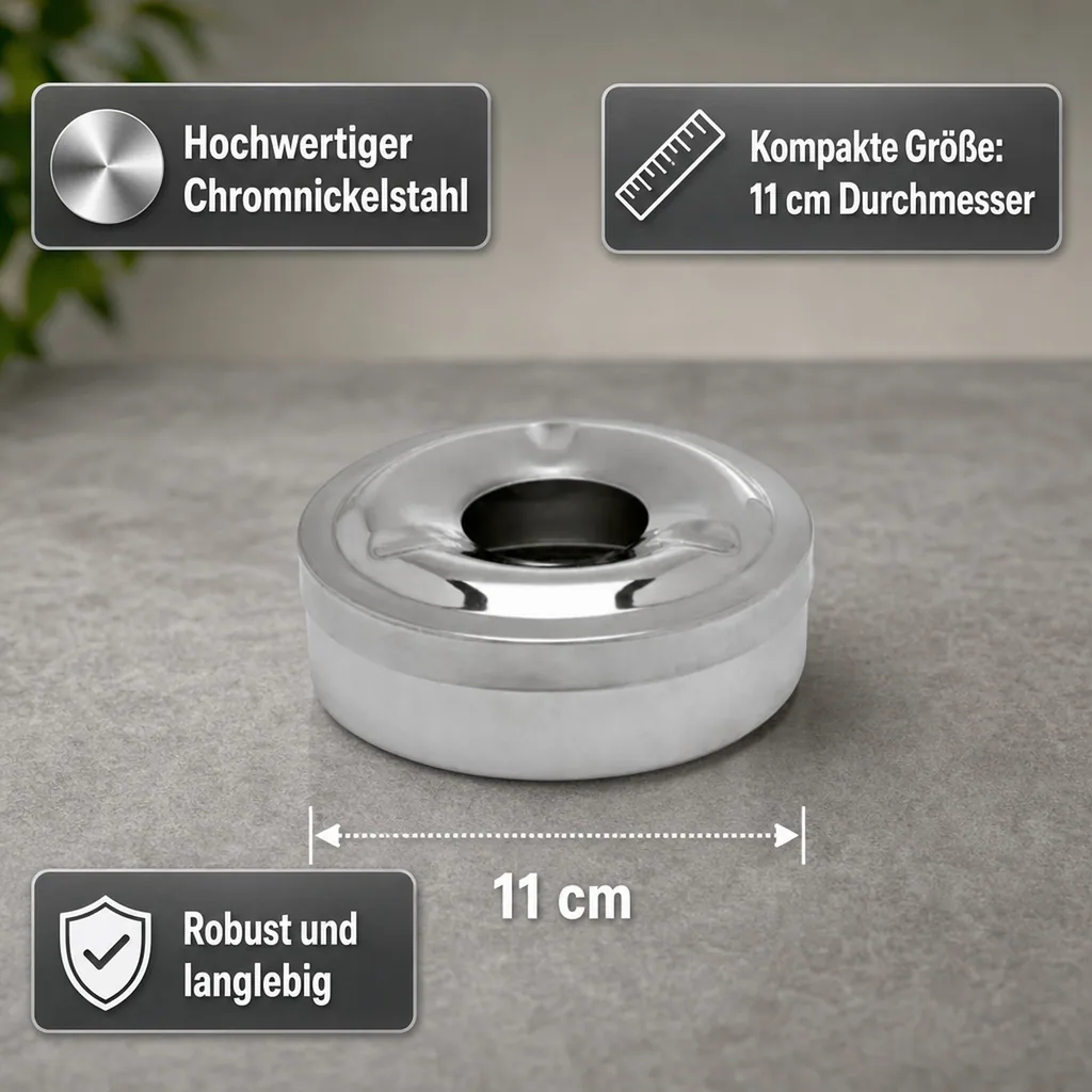 Aschenbecher, Windaschenbecher - Chromnickelstahl, für Balkon 11 cm