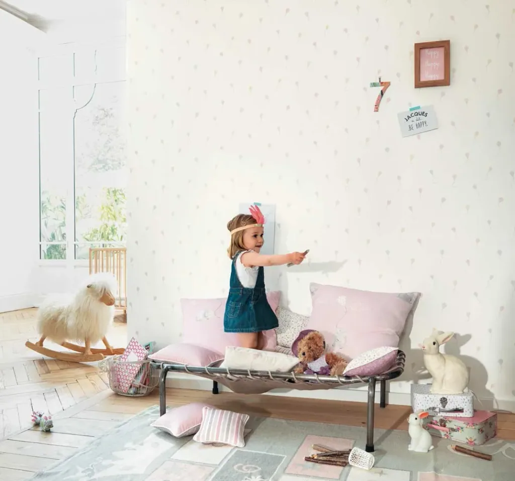 Casadeco My Little World Stoff Streublümchen grau rosa