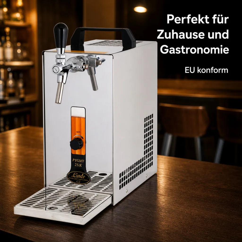 Zapfanlage, Bierzapfen, Bierzapfanlage, PYGMY 20/K, mit Membranpumpe, 1-leitig Trockenkühlgerät, aus Edelstahl, 25 Liter/h, Green Line