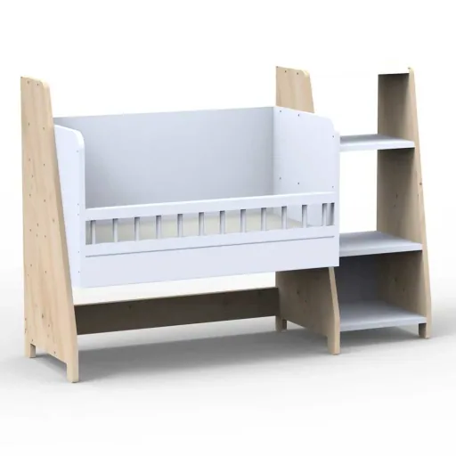 Mathy by Bols "Asymetry" Baby Beistellbett umbaubar zum Schreibtisch mit 1 Regal