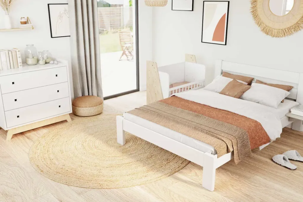 Mathy by Bols "Asymetry" Baby Beistellbett umbaubar zum Schreibtisch mit 1 Regal