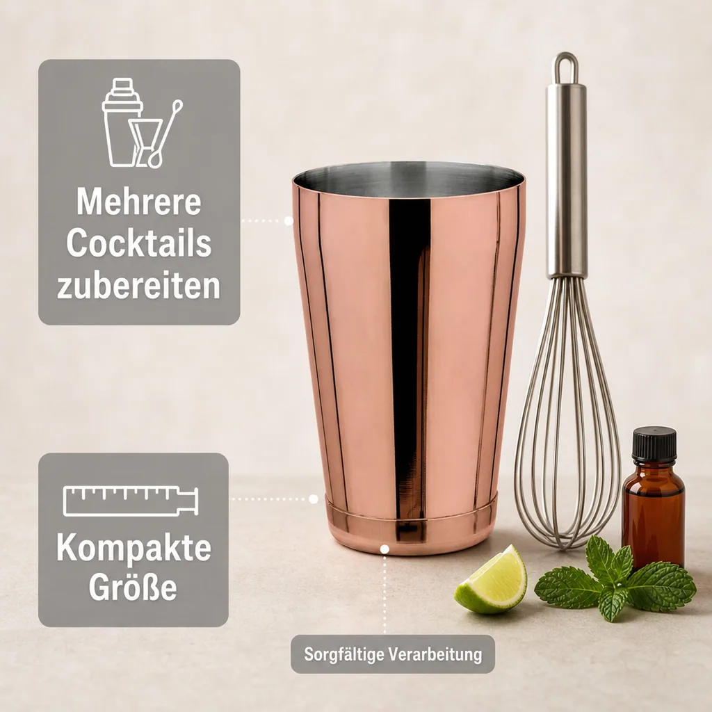 Cocktail Shaker TIN TIN Speed - (18oz): Edelstahl 304 in Kupfer-Optik - Für professionelle Cocktails & stilvolles Barkeeping