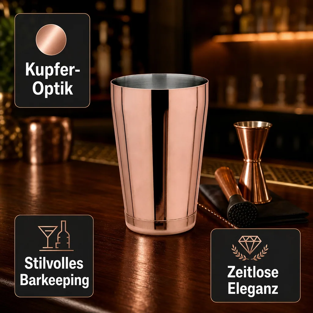 Cocktail Shaker TIN TIN Speed - (18oz): Edelstahl 304 in Kupfer-Optik - Für professionelle Cocktails & stilvolles Barkeeping