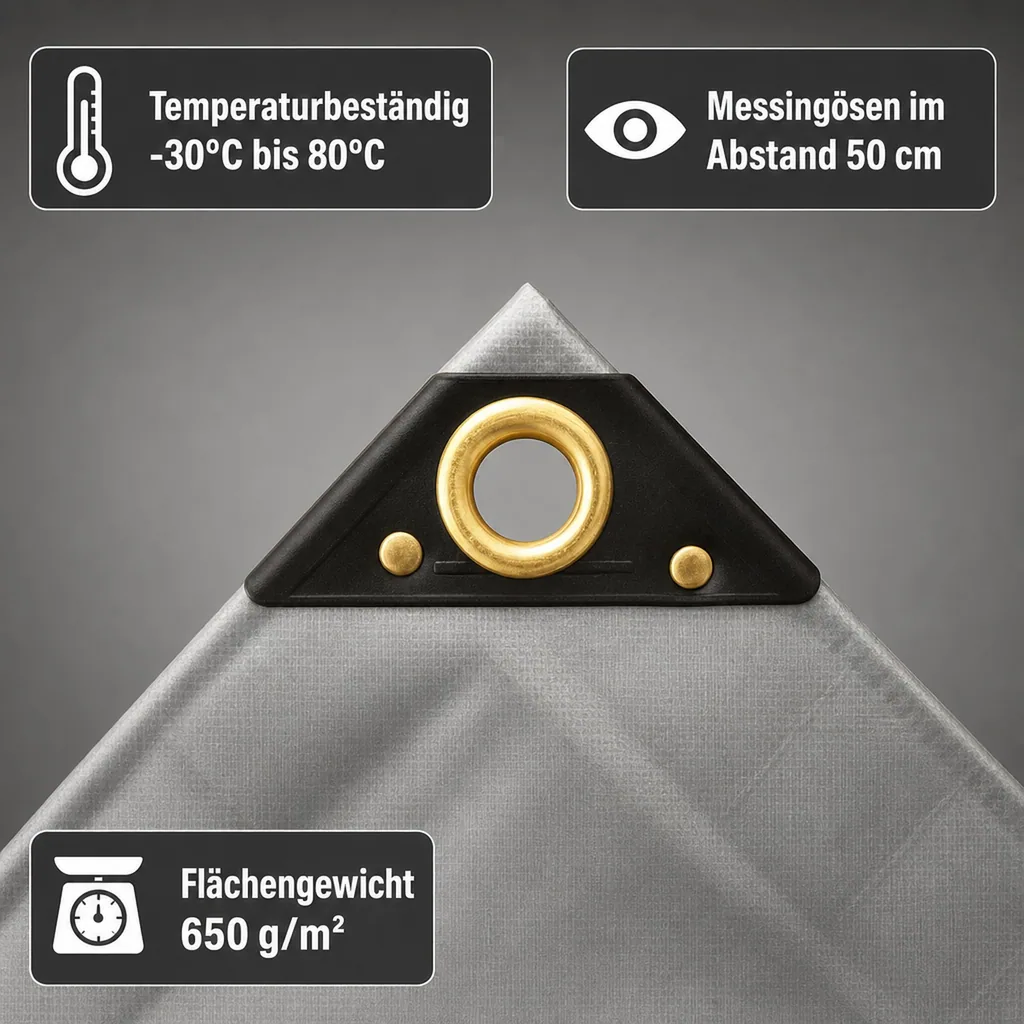 PVC Abdeckplane 650g, grau, 2x3m, wasserdicht, reißfest, Industrie Qualität