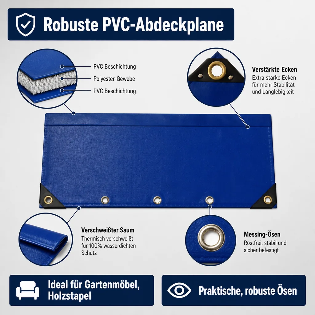 Abdeckplane PVC, 4x8m, blau, 650g/m², wasserdicht