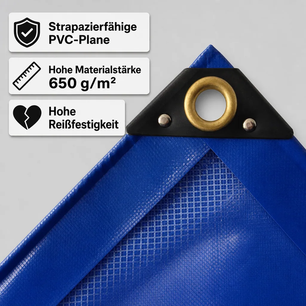 Abdeckplane PVC 650 g/m² blau 5x8m (40m²), wasserdicht und reißfest
