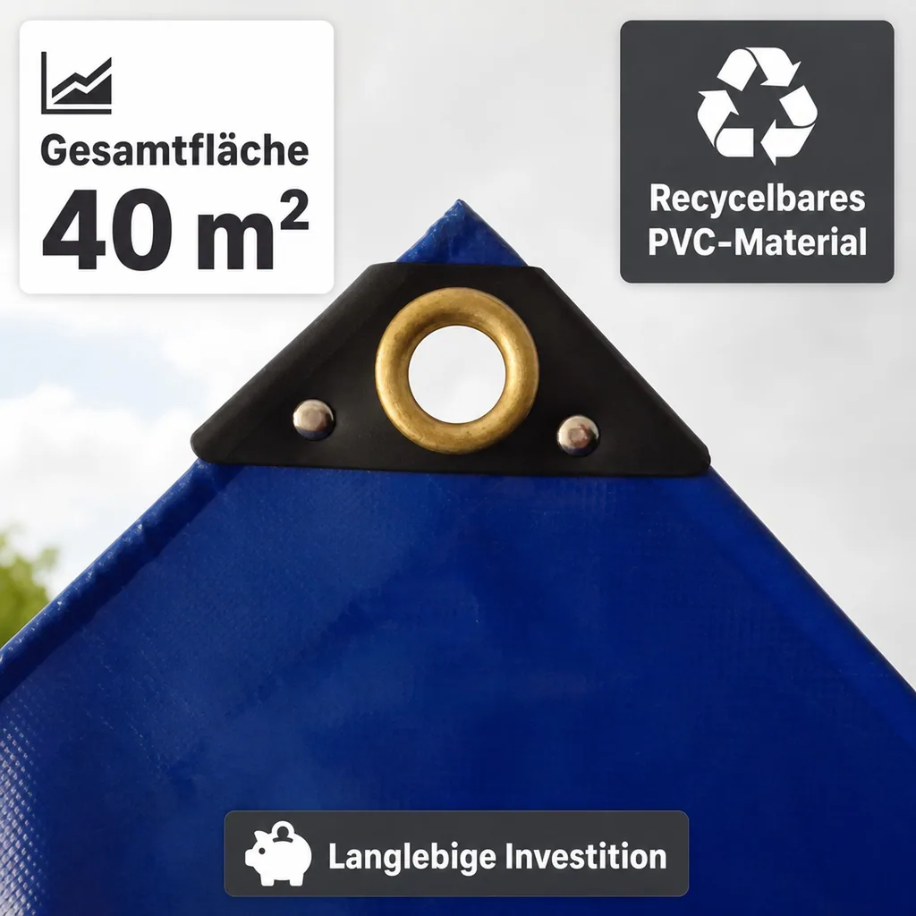 Abdeckplane PVC 650 g/m² blau 5x8m (40m²), wasserdicht und reißfest